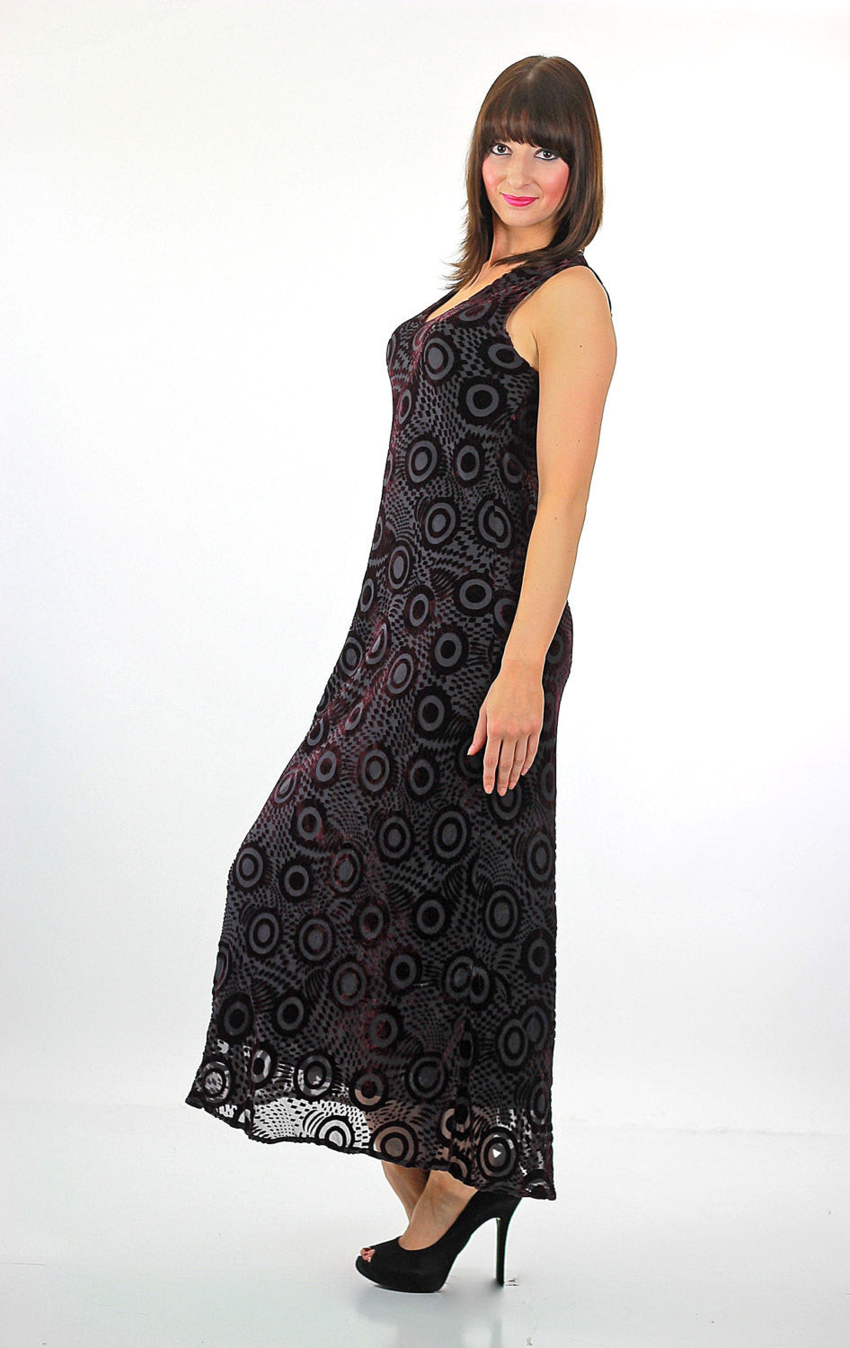 Burnout velvet dress purple silk party 1990s Grunge Medium