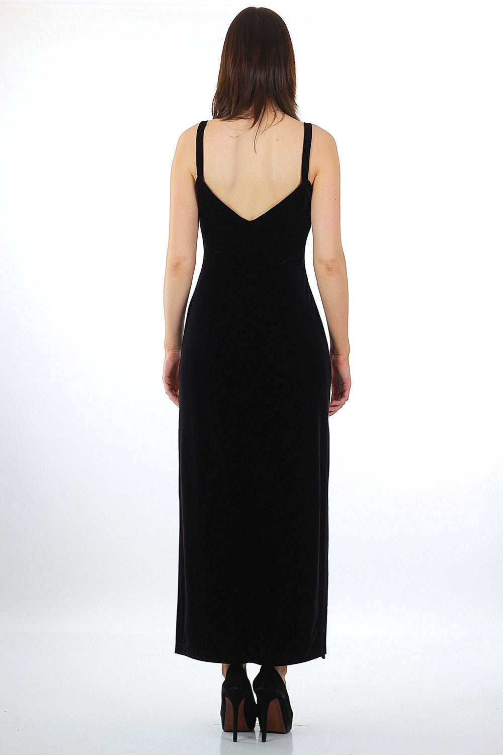 Authentic Vintage 90s Velvet Dress Grunge Maxi High Slit Gothic Sleeveless M