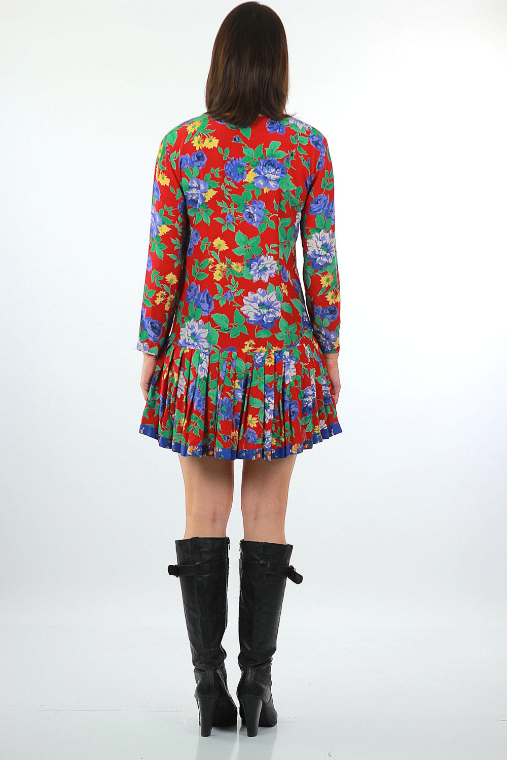 Vintage 90s grunge Floral mini dressRed Floral Pleated long sleeve button up M Vintage 90s grunge Floral mini dressRed Floral Pleated long sleeve button up M