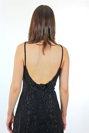 90s Black lace grunge goth spaghetti strap open back slip dress Medium - shabbybabe
 - 5