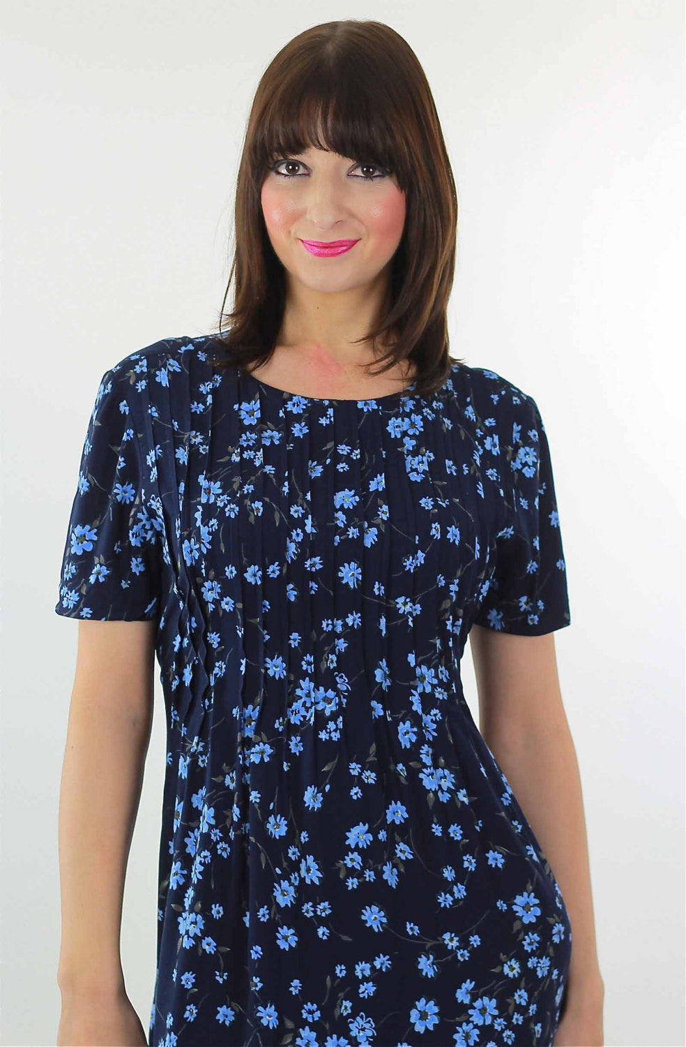 90s Grunge blue floral midi dress high waist short sleeve - shabbybabe 90s Grunge blue floral midi dress high waist short sleeve - shabbybabe