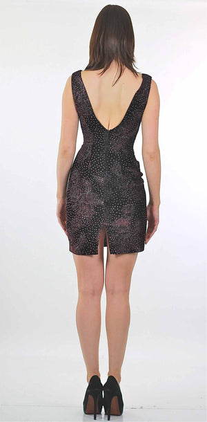 Velvet Dress Vintage 90s Grunge Mini Dress Cocktail party Vintage 1990s Velvety purple deep V Open back wiggle  Bodycon Boho mini dress S - shabbybabe
 - 3