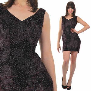 Velvet Dress Vintage 90s Grunge Mini Dress Cocktail party Vintage 1990s Velvety purple deep V Open back wiggle  Bodycon Boho mini dress S - shabbybabe
 - 1