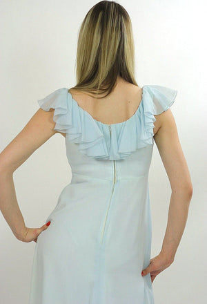 Pastel blue boho maxi dress ruffle collar sheer empire waist S - shabbybabe
 - 5