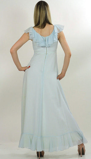 Pastel blue boho maxi dress ruffle collar sheer empire waist S - shabbybabe
 - 3