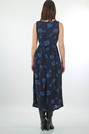 90s Grunge blue floral tie back maxi dress - shabbybabe
 - 4