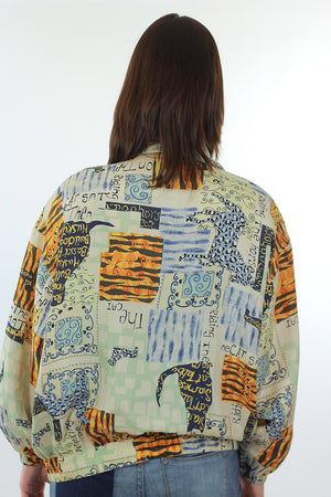 80s Abstract Animal Cat Dog Silk horse oversized jacket - shabbybabe
 - 5