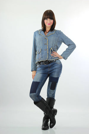 Boho Acid wash Denim jacket rocker hippie  8P Medium - shabbybabe
 - 3
