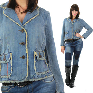 Boho Acid wash Denim jacket rocker hippie  8P Medium - shabbybabe
 - 2