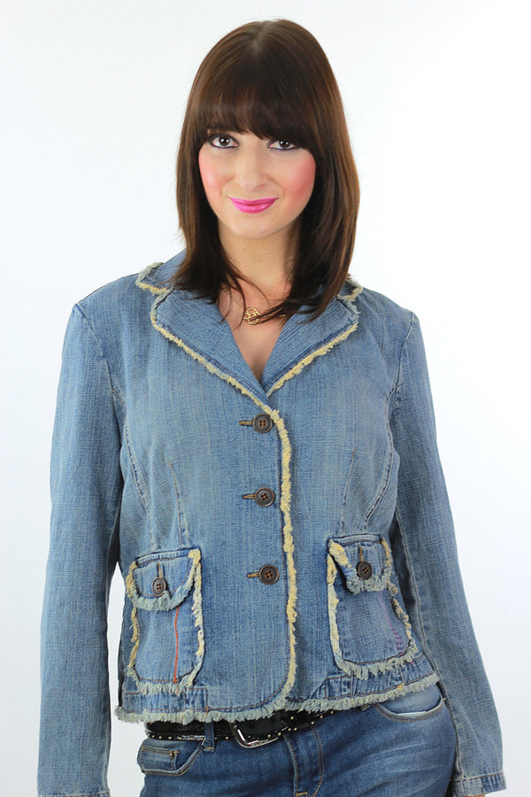 Boho Acid wash Denim jacket rocker hippie  8P Medium - shabbybabe
 - 1