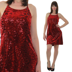 Sequin Mini Dress Vintage 90s Grunge Velvet Dress Red Sequin Dress Party Cocktail Dress Disco Dress Deco Dress Glam Dress Holiday Dress - shabbybabe
 - 2