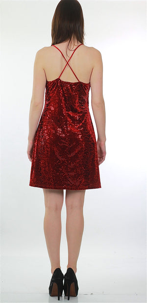 Sequin Mini Dress Vintage 90s Grunge Velvet Dress Red Sequin Dress Party Cocktail Dress Disco Dress Deco Dress Glam Dress Holiday Dress - shabbybabe
 - 4