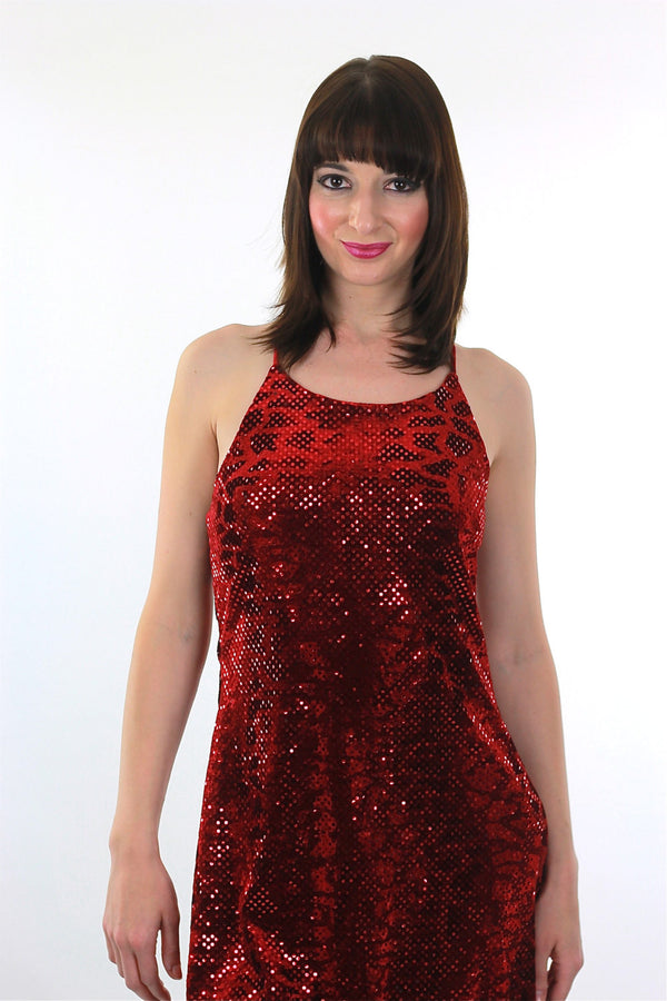 Sequin Mini Dress Vintage 90s Grunge Velvet Dress Red Sequin Dress Party Cocktail Dress Disco Dress Deco Dress Glam Dress Holiday Dress - shabbybabe
 - 1