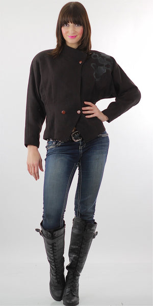 Boho rocker 90s grunge cropped jacket brown floral - shabbybabe
 - 5
