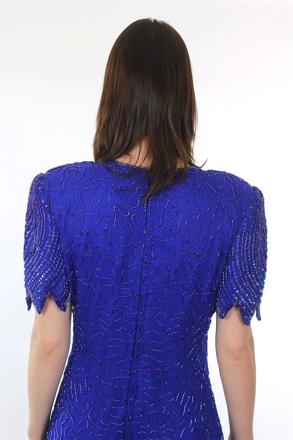 Vintage 80s Deco Gatsby blue sequin beaded dress - shabbybabe Vintage 80s Deco Gatsby blue sequin beaded dress - shabbybabe