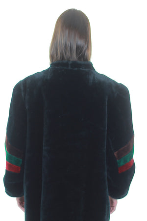 Fur Coat Vintage 70s Faux Fur Party Striped Chubby disco Retro Gray Mod evening Plush Large - shabbybabe
 - 4