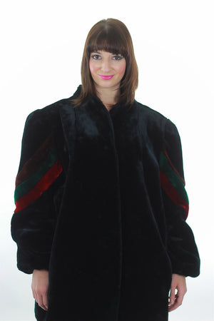 Fur Coat Vintage 70s Faux Fur Party Striped Chubby disco Retro Gray Mod evening Plush Large - shabbybabe
 - 2