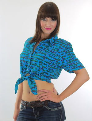80s boho abstract graphic belly shirt  crop top - shabbybabe
 - 3