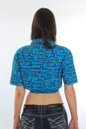 80s boho abstract graphic belly shirt  crop top - shabbybabe
 - 4