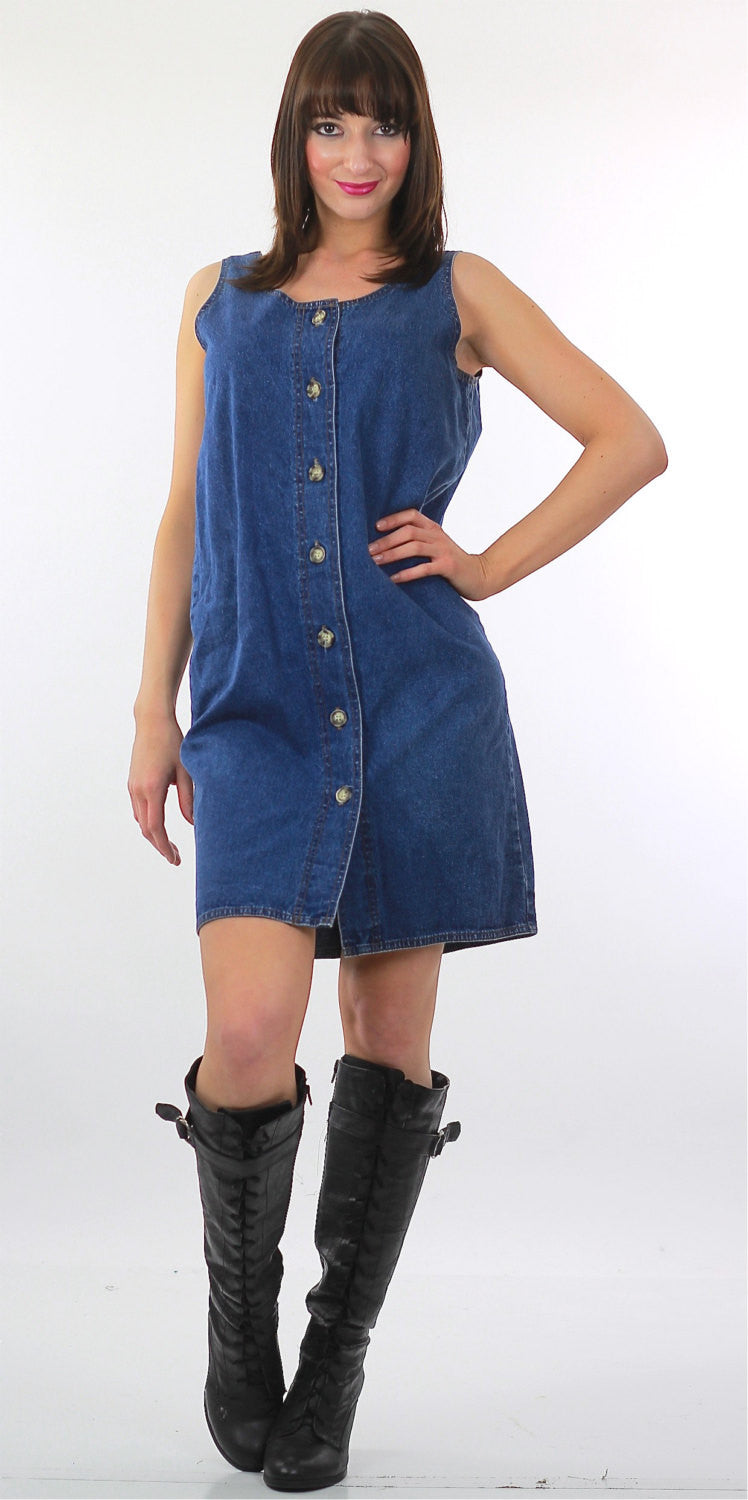 Grunge button up denim shift mini dress