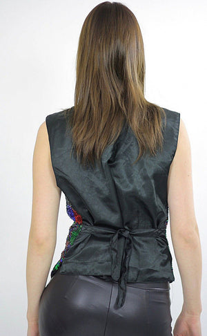 80s patchwork Deco Sequin beaded top vest - shabbybabe
 - 5