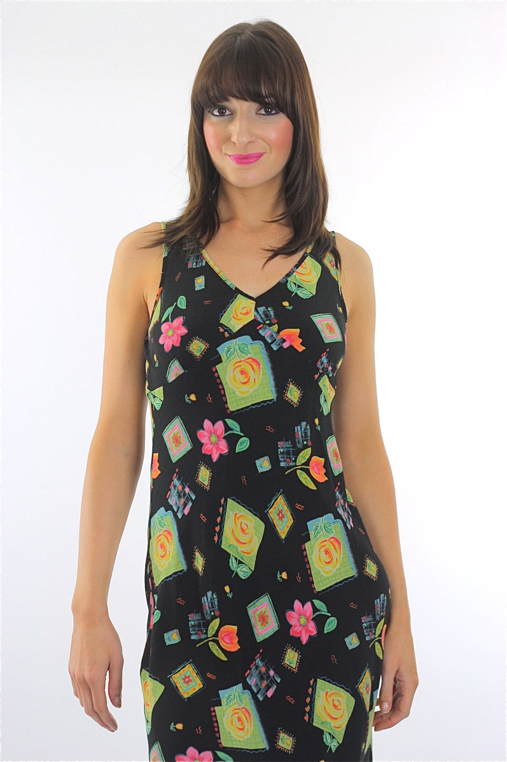 Vintage 90s Grunge Abstract black Hippie Sundress sleeveless - shabbybabe Vintage 90s Grunge Abstract black Hippie Sundress sleeveless - shabbybabe