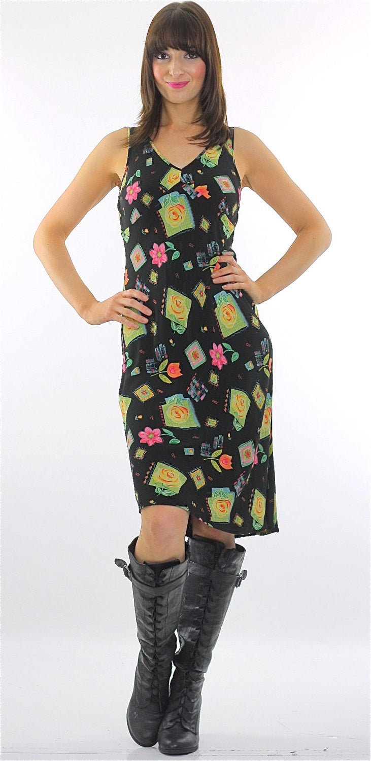 Vintage 90s Grunge Abstract black Hippie Sundress sleeveless - shabbybabe Vintage 90s Grunge Abstract black Hippie Sundress sleeveless - shabbybabe