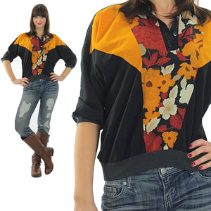 80s Boho Color block oversized floral shirt top - shabbybabe
 - 2