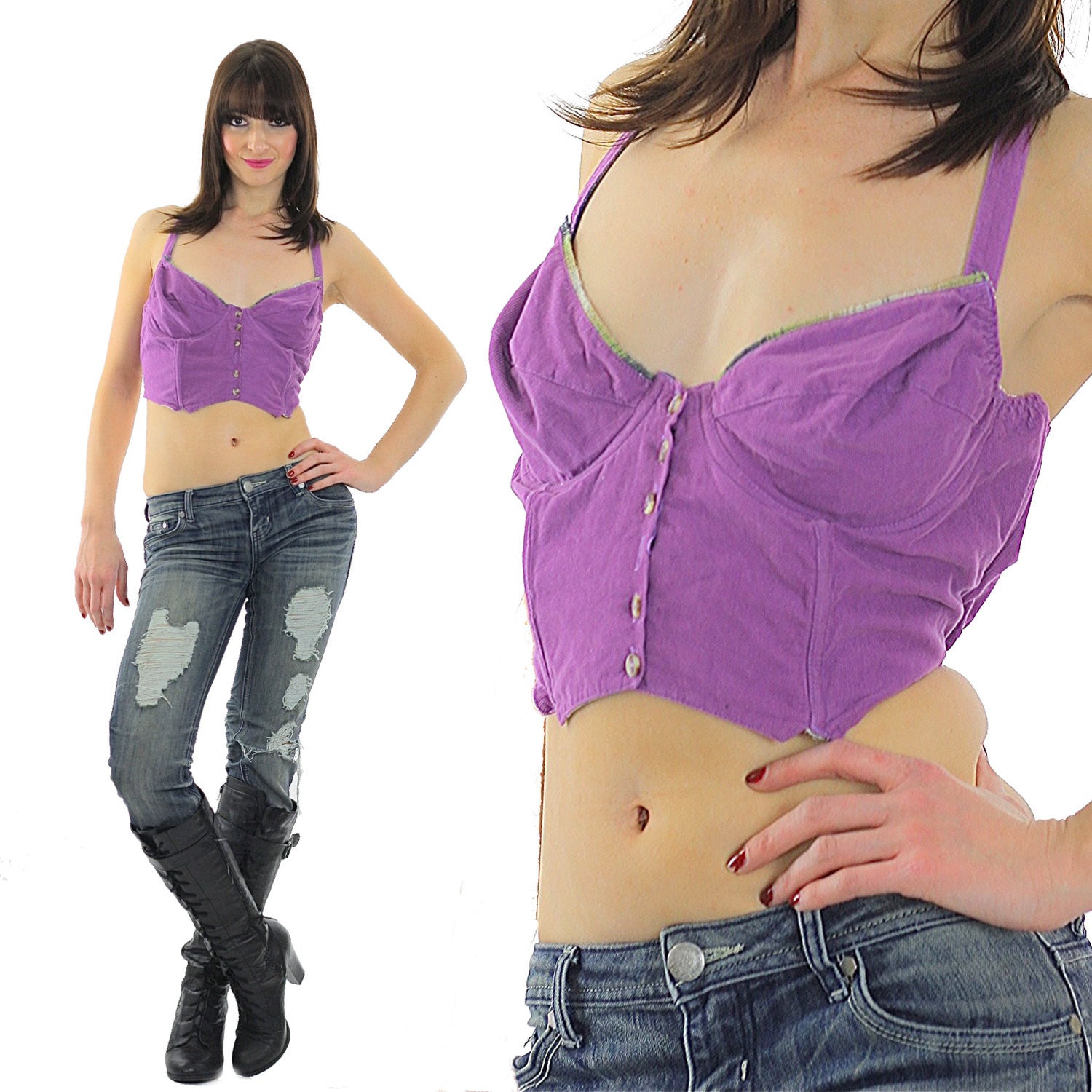 90s Grunge Bustier Corset Purple crop top Belly shirt - shabbybabe