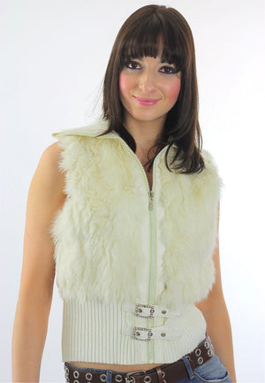Fur Vest White rabbit fur vest Vintage 90s grunge vest Knit vest Knitted vest Ribbed vest Cropped vest top Zipper Vest White Vest shirt - shabbybabe
 - 2