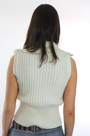 Fur Vest White rabbit fur vest Vintage 90s grunge vest Knit vest Knitted vest Ribbed vest Cropped vest top Zipper Vest White Vest shirt - shabbybabe
 - 4