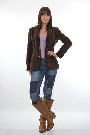 Brown velvet jacket blazer Boho hippie  Festival jacket  M Tall - shabbybabe
 - 3