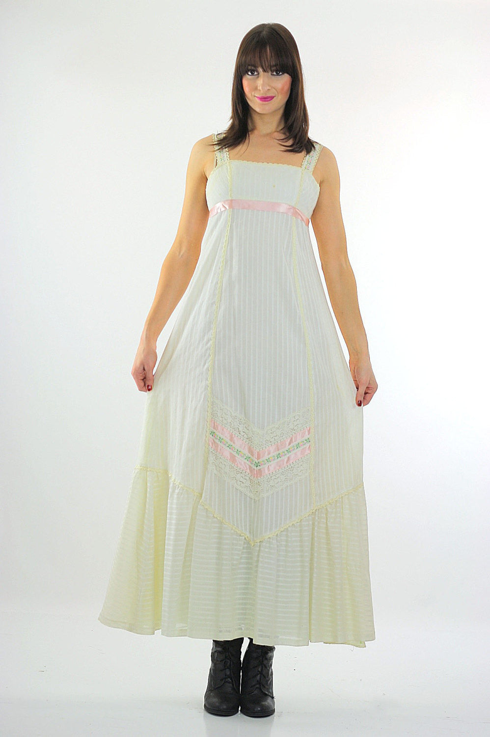 Sheer white dress boho goddess maxi tiered Hippie wedding Beach bridal S