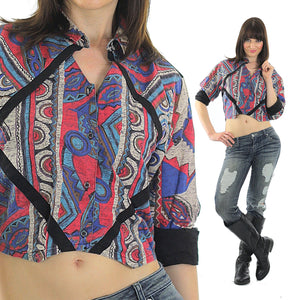 Southwestern Crop top Hippie Hippie cropped shirt abstract Bohemian Vintage 1970s belly shirt Medium - shabbybabe
 - 2