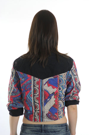 Southwestern Crop top Hippie Hippie cropped shirt abstract Bohemian Vintage 1970s belly shirt Medium - shabbybabe
 - 5
