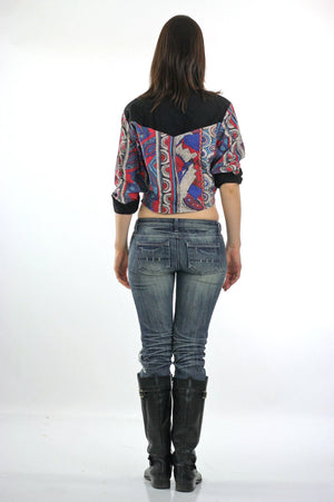 Southwestern Crop top Hippie Hippie cropped shirt abstract Bohemian Vintage 1970s belly shirt Medium - shabbybabe
 - 4