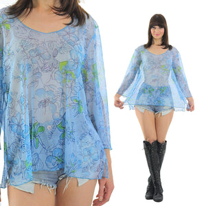 90s sheer Boho blouse grunge floral tunic top angel sleeve Plus Size - shabbybabe
 - 2