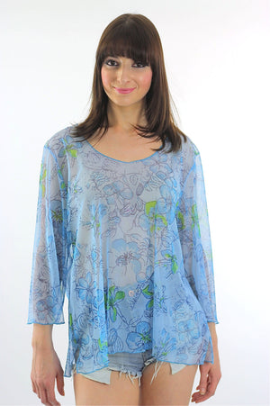 90s sheer Boho blouse grunge floral tunic top angel sleeve Plus Size - shabbybabe
 - 3