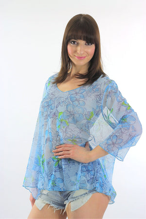 90s sheer Boho blouse grunge floral tunic top angel sleeve Plus Size - shabbybabe
 - 1