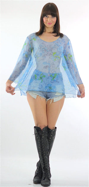 90s sheer Boho blouse grunge floral tunic top angel sleeve Plus Size - shabbybabe
 - 5
