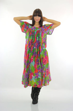 70s Boho Hippie sheer floral caftan Trapeze Tent Dress - shabbybabe
 - 3