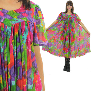 70s Boho Hippie sheer floral caftan Trapeze Tent Dress - shabbybabe
 - 2