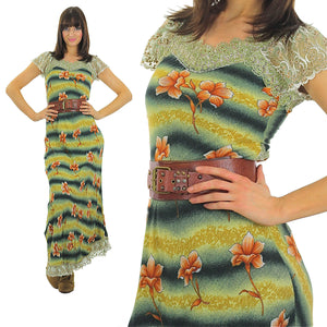 70s Boho Hippie Ombre striped floral maxi dress - shabbybabe
 - 2