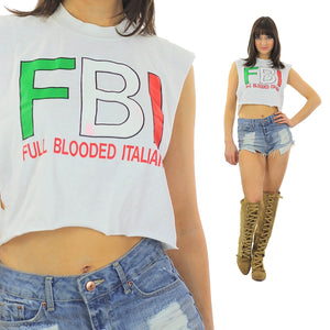 FBI shirt Italian shirt White shirt cropped shirt Crop top Cut off shirt Upcycled shirt Cotton tee shirt Large tee shirt Belly shirt - shabbybabe
 - 2