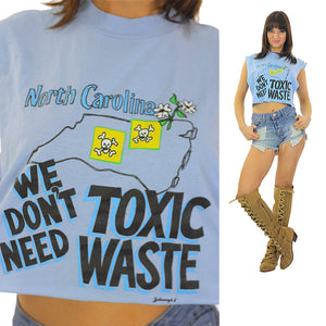 Toxic Waste Tshirt North Carolina Tshirt  Cut off tee shirt Muscle shirt  Sleeveless shirt belly shirt Cropped shirt Environmental Tshirt - shabbybabe
 - 1