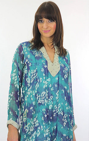 70s Boho Sheer Ethnic caftan dress Tunic Blue Ombre - shabbybabe
 - 1