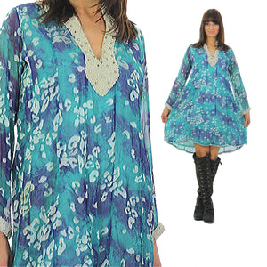 70s Boho Sheer Ethnic caftan dress Tunic Blue Ombre - shabbybabe
 - 2