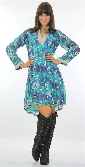 70s Boho Sheer Ethnic caftan dress Tunic Blue Ombre - shabbybabe
 - 3