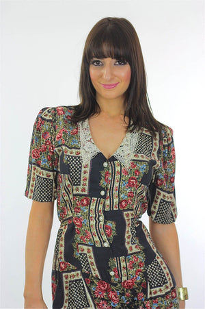 90s Grunge patchwork floral Boho romper Dress - shabbybabe
 - 4
