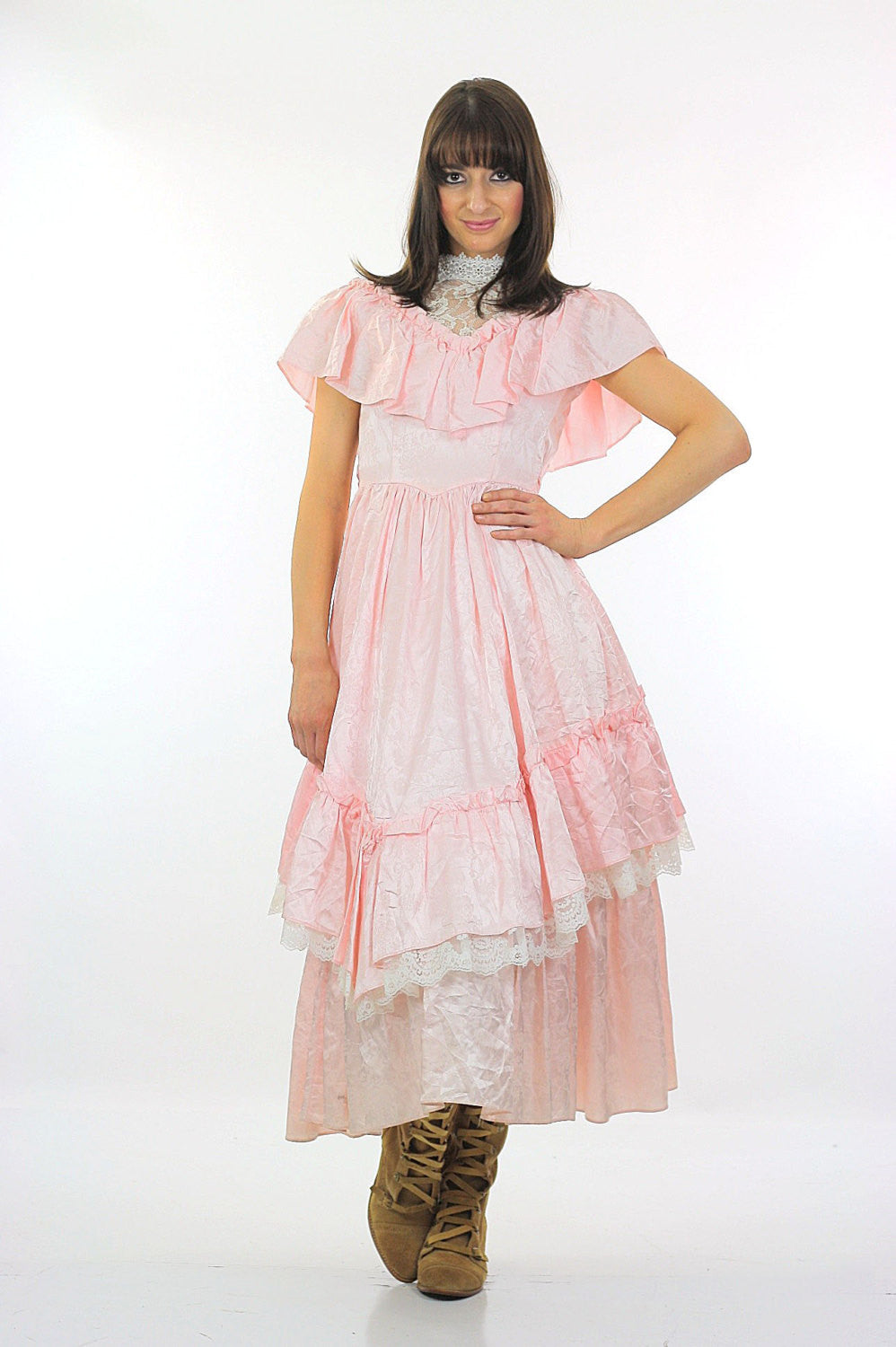 Jessica McClintock dress pink prairie Boho party Vintage 1980 pastel pink lace Bridal gown high waisted Small Jessica McClintock dress pink prairie Boho party Vintage 1980 pastel pink lace Bridal gown high waisted Small
